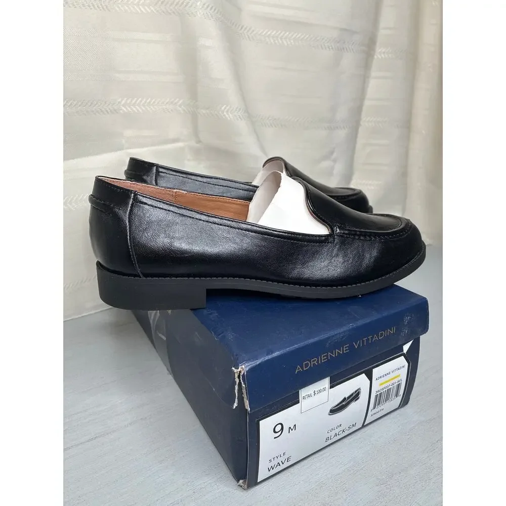 NIB Adrienne Vittadini Wave Womens 9 M Black Moc Toe Slip On Loafer Shoes